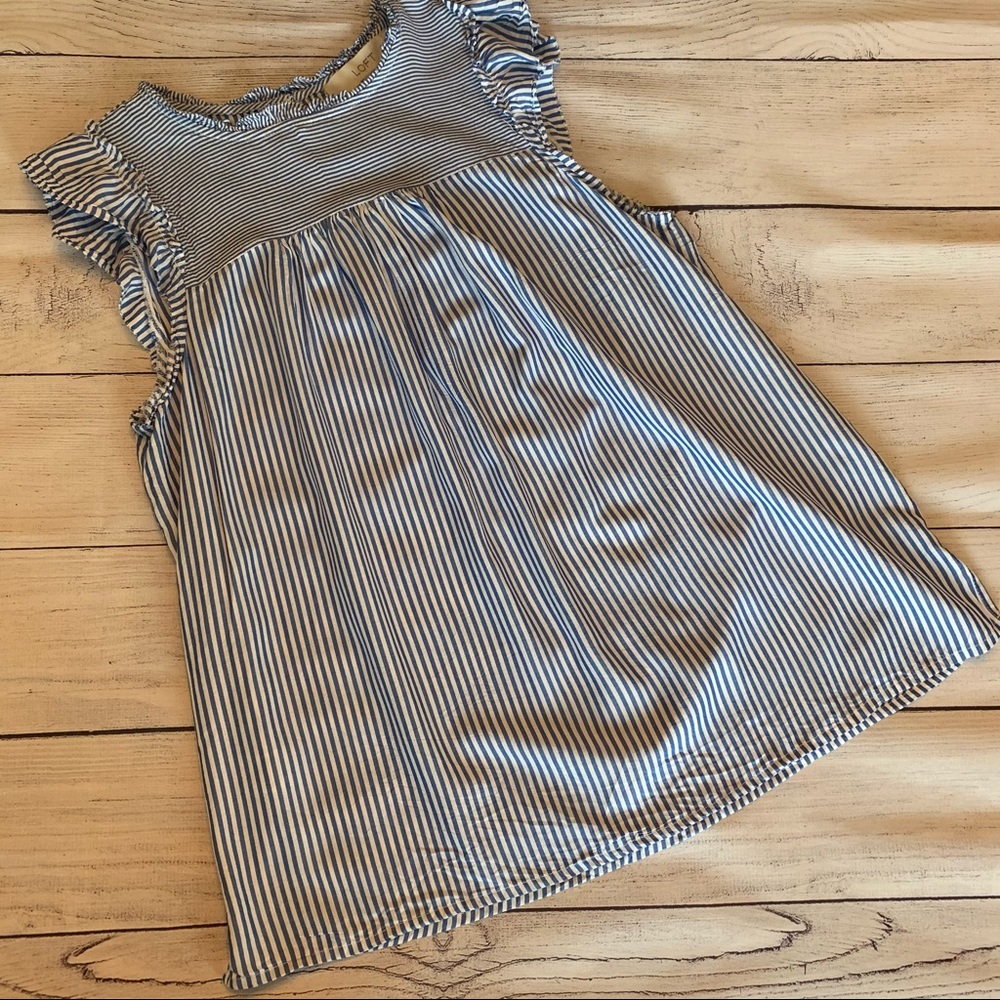 Loft Blue Stripe Flutter Sleeve Top Petite Small
